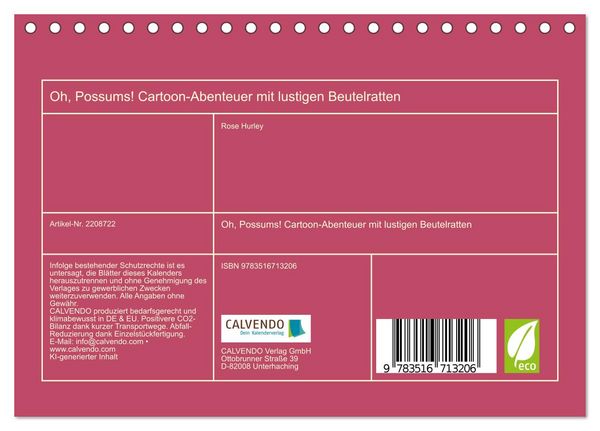 Produktbild: Oh, Possums! Cartoon-Abenteuer mit lustigen Beutelratten (Tischkalender 2026 DIN A5 quer), CALVENDO Monatskalender