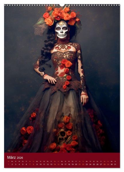 Produktbild: Dia de Muertos Kreative Portr&auml;ts in Festanlehnung (hochwertiger Premium Wandkalender 2026 DIN A2 hoch), Kunstdruck in Hochglanz