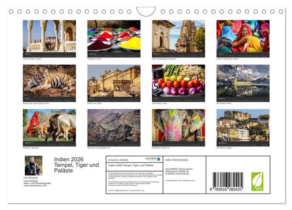Produktbild: Indien 2026 Tempel, Tiger und Pal&auml;ste (Wandkalender 2026 DIN A4 quer), CALVENDO Monatskalender