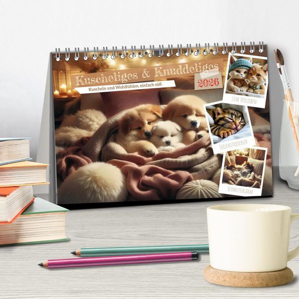 Produktbild: Kuscheliges & Knuddeliges (Tischkalender 2026 DIN A5 quer), CALVENDO Monatskalender