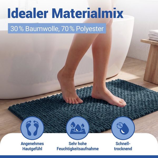 Produktbild: Badteppich Mod. Covelo Dunkelblau, 50 x 80 cm, rutschfest und waschbar bis 30 &deg;C