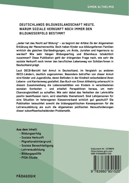 Produktbild: Deutschlands Bildungslandschaft heute. Warum soziale Herkunft noch immer den Bildungserfolg bestimmt