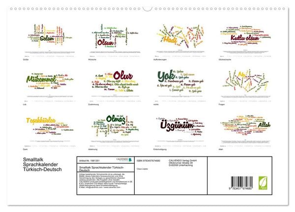 Produktbild: Smalltalk Sprachkalender T&uuml;rkisch-Deutsch (hochwertiger Premium Wandkalender 2026 DIN A2 quer), Kunstdruck in Hochglanz