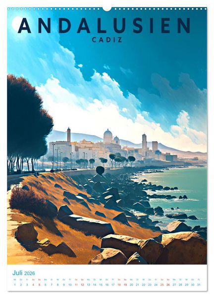 Produktbild: Andalusien - Old School Poster Style (Wandkalender 2026 DIN A2 hoch), CALVENDO Monatskalender