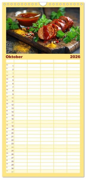Produktbild: Familienplaner 2026 - Currywurst Kalender - Das Berliner Kultgericht f&uuml;r Fleischliebhaber mit 5 Spalten (Wandkalender, 21 x 45 cm) CALVENDO