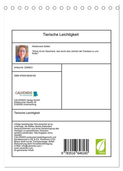 Produktbild: Tierische Leichtigkeit (Tischkalender 2026 DIN A5 hoch), CALVENDO Monatskalender