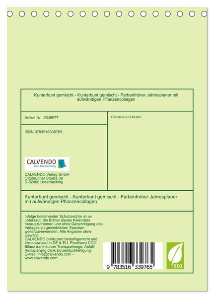 Produktbild: Kunterbunt gemischt - Kunterbunt gemischt - Farbenfroher Jahresplaner mit aufw&auml;ndigen Pflanzencollagen (Tischkalender 2026 DIN A5 hoch), CALVENDO Monatskalender