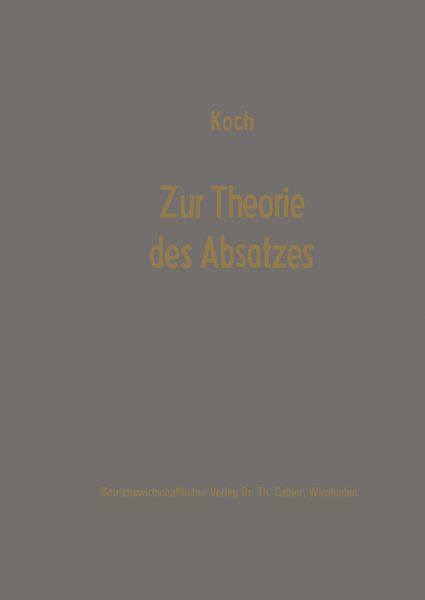 Produktbild: Zur Theorie des Absatzes