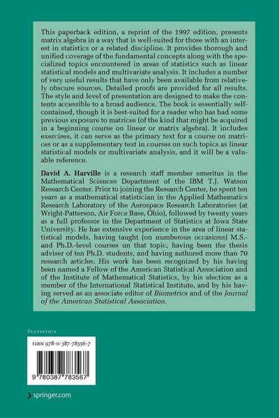 Produktbild: Matrix Algebra From a Statistician's Perspective
