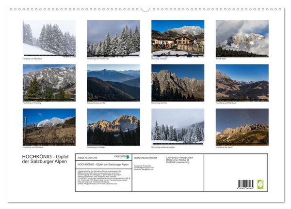 Produktbild: HOCHK&Ouml;NIG - Gipfel der Salzburger Alpen (Wandkalender 2026 DIN A2 quer), CALVENDO Monatskalender