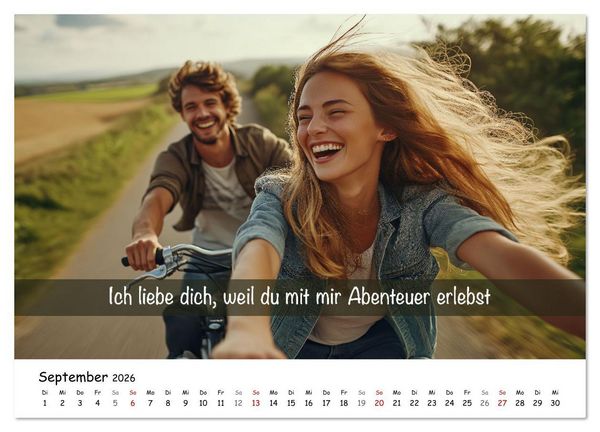 Produktbild: ICH LIEBE DICH - Unsere Liebe in zw&ouml;lf Gr&uuml;nden (hochwertiger Premium Wandkalender 2026 DIN A2 quer), Kunstdruck in Hochglanz