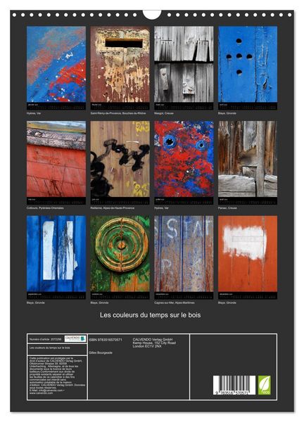 Produktbild: Les couleurs du temps sur le bois (Calendrier mural 2026 DIN A3 horizontal), CALVENDO calendrier mensuel