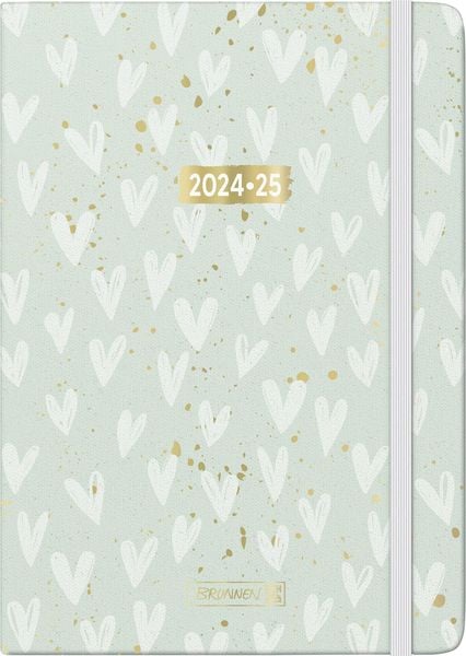 BRUNNEN Schülerkalender 2024/2025 'Hearts', 2 Seiten = 1 Woche, A5, 208 Seiten, mint