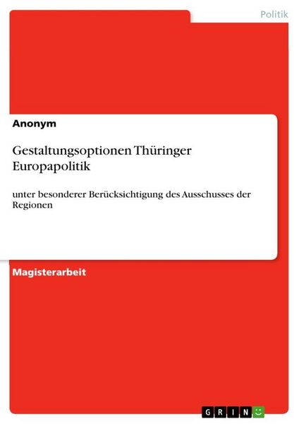 Produktbild: Gestaltungsoptionen Th&uuml;ringer Europapolitik