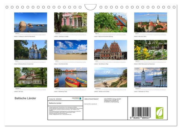 Produktbild: Baltische L&auml;nder (Wandkalender 2026 DIN A4 quer), CALVENDO Monatskalender