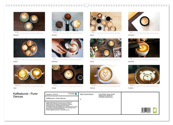 Produktbild: Kaffeekunst - Purer Genuss (Wandkalender 2026 DIN A2 quer), CALVENDO Monatskalender