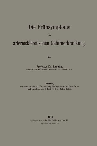 Produktbild: Die Fr&uuml;hsymptome der arteriosklerotischen Gehirnerkrankung