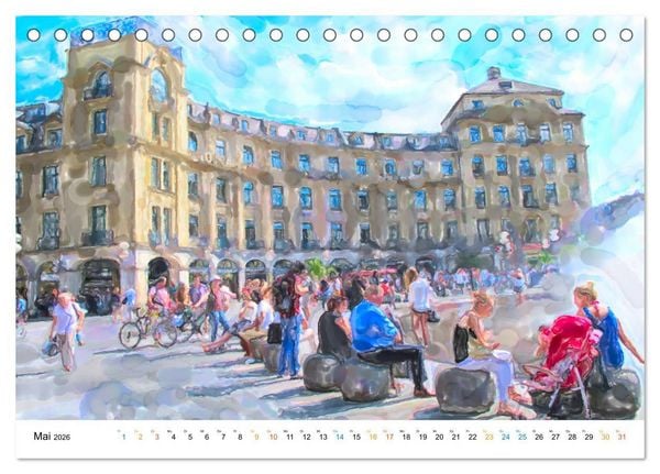 Produktbild: M&uuml;nchen - Bayerns Landeshauptstadt in Aquarellfarben (Tischkalender 2026 DIN A5 quer), CALVENDO Monatskalender
