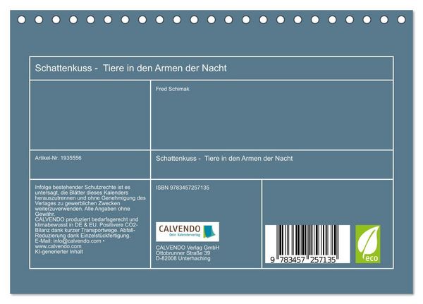 Produktbild: Schattenkuss - Tiere in den Armen der Nacht (Tischkalender 2026 DIN A5 quer), CALVENDO Monatskalender