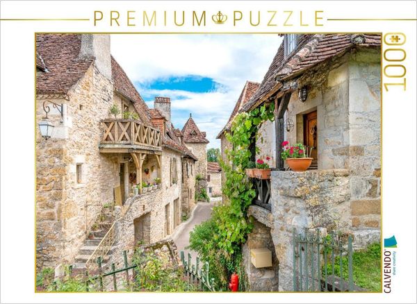 CALVENDO Puzzle Carennac mit alten Gassen und Zinnen auf den Wehrmauern mit stadttorähnlichem Bogendurchlass zum Abteigebäude | 1000 Teile Lege-Größe