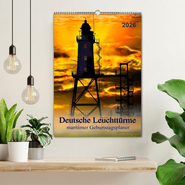 Produktbild: Deutsche Leuchtt&uuml;rme - maritimer Geburtstagsplaner (Wandkalender 2026 DIN A2 hoch), CALVENDO Monatskalender
