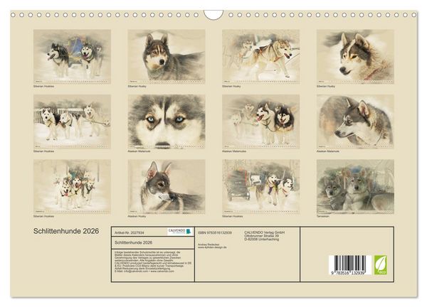 Produktbild: Schlittenhunde 2026 (Wandkalender 2026 DIN A3 quer), CALVENDO Monatskalender