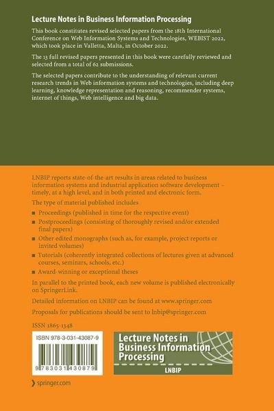 Produktbild: Web Information Systems and Technologies