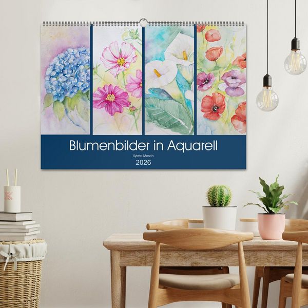 Produktbild: Blumenbilder in Aquarell (Wandkalender 2026 DIN A2 quer), CALVENDO Monatskalender