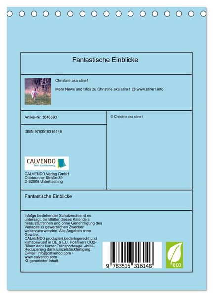 Produktbild: Fantastische Einblicke (Tischkalender 2026 DIN A5 hoch), CALVENDO Monatskalender