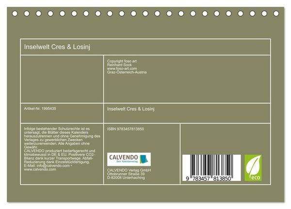 Produktbild: Inselwelt Cres & Losinj (Tischkalender 2026 DIN A5 quer), CALVENDO Monatskalender