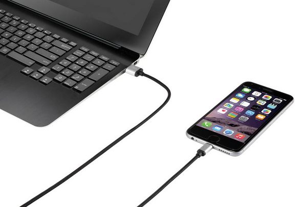 Produktbild: Renkforce USB-Kabel USB 2.0 USB-A Stecker, Apple Lightning Stecker 0.50 m Dunkelgrau Stoff-Ummantelung RF3969327