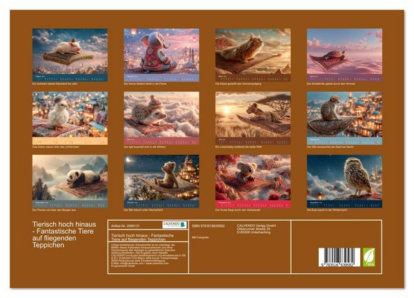 Produktbild: Tierisch hoch hinaus - Fantastische Tiere auf fliegenden Teppichen (Wandkalender 2026 DIN A3 quer), CALVENDO Monatskalender