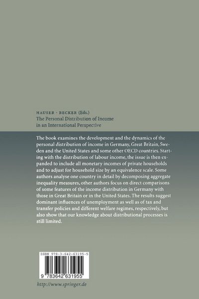 Produktbild: The Personal Distribution of Income in an International Perspective