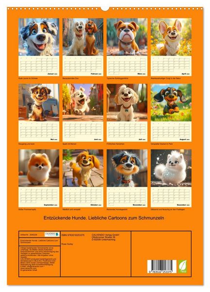 Produktbild: Entz&uuml;ckende Hunde. Liebliche Cartoons zum Schmunzeln (hochwertiger Premium Wandkalender 2026 DIN A2 hoch), Kunstdruck in Hochglanz