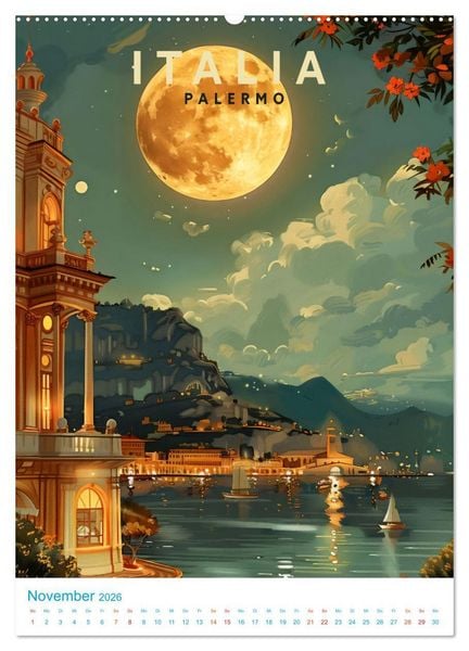 Produktbild: Italien - Old School Poster Style (hochwertiger Premium Wandkalender 2026 DIN A2 hoch), Kunstdruck in Hochglanz