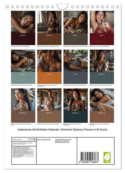 Produktbild: Indianische Sch&ouml;nheiten Kalender: Sinnliche Glamour Frauen in KI Kunst (Wandkalender 2027 DIN A4 hoch), CALVENDO Monatskalender