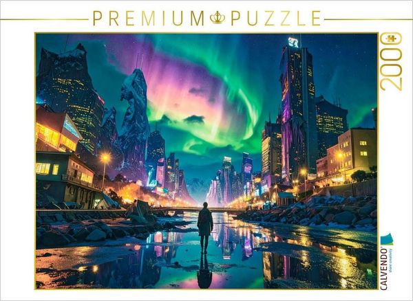 Produktbild: CALVENDO Puzzle Polarlichter und Stra&szlig;enbeleuchtung | 2000 Teile Lege-Gr&ouml;&szlig;e 90x67cm Foto-Puzzle f&uuml;r gl&uuml;ckliche Stunden