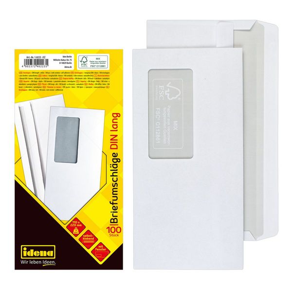 Idena Briefumschläge 75g/m² selbstklebend mit Fenster weiß DIN lang 100 Stück