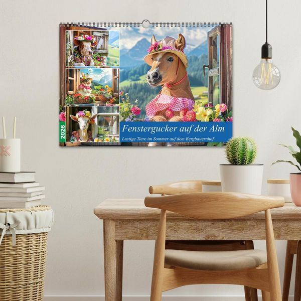 Produktbild: Fenstergucker auf der Alm. Lustige Tiere im Sommer auf dem Bergbauernhof (Wandkalender 2026 DIN A3 quer), CALVENDO Monatskalender