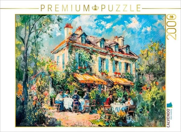 CALVENDO Puzzle Impressionistische Villa mit Menschen im Garten an Tischen | 2000 Teile Lege-Größe 90x67cm Foto-Puzzle für glückliche Stunden