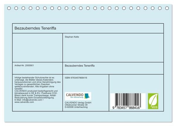 Produktbild: Bezauberndes Teneriffa (Tischkalender 2026 DIN A5 quer), CALVENDO Monatskalender