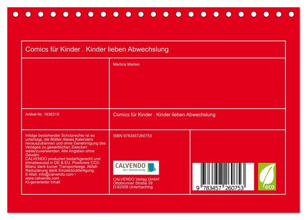 Produktbild: Comics f&uuml;r Kinder . Kinder lieben Abwechslung (Tischkalender 2026 DIN A5 quer), CALVENDO Monatskalender