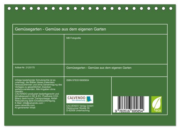 Produktbild: Gem&uuml;segarten - Gem&uuml;se aus dem eigenen Garten (Tischkalender 2026 DIN A5 quer), CALVENDO Monatskalender