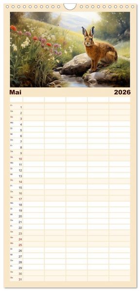 Produktbild: Familienplaner 2026 - Hasenliebe mit 5 Spalten (Wandkalender, 21 x 45 cm) CALVENDO