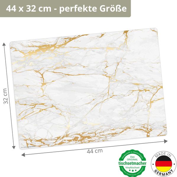 Produktbild: Tischsetmacher Tischsets Wei&szlig;er Marmor mit Goldadern, aus hochwertigem Vinyl (4 St&uuml;ck), 44 x 32 cm
