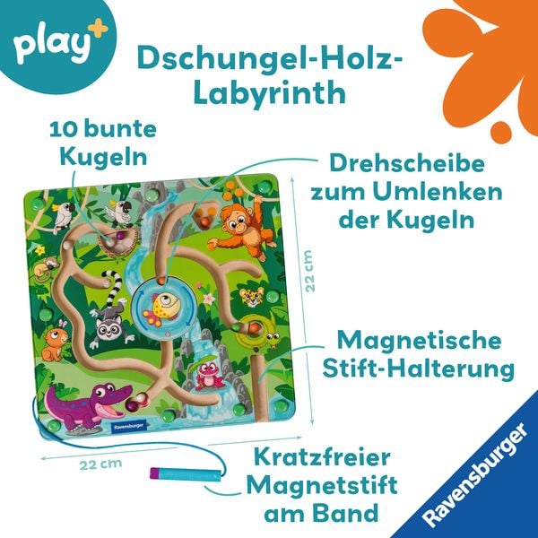Produktbild: Play+ Magnetisches Holz-Labyrinth: Dschungel - ab 18 Monate
