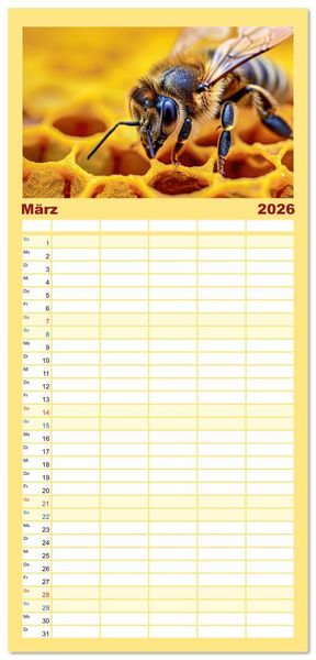 Produktbild: Familienplaner 2026 - HONIG - fl&uuml;ssiges Gold mit 5 Spalten (Wandkalender, 21 x 45 cm) CALVENDO