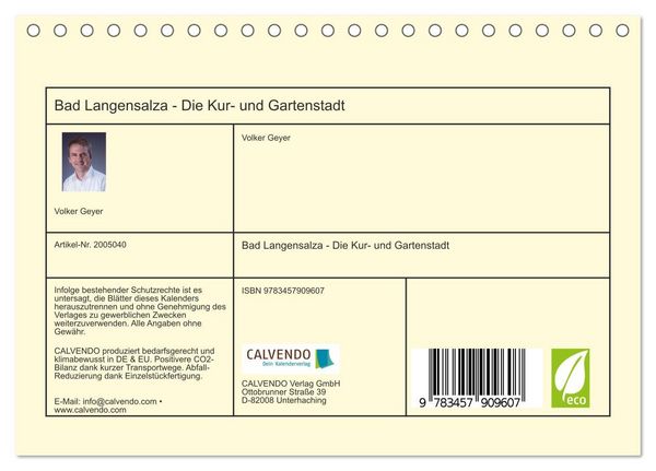 Produktbild: Bad Langensalza - Die Kur- und Gartenstadt (Tischkalender 2026 DIN A5 quer), CALVENDO Monatskalender