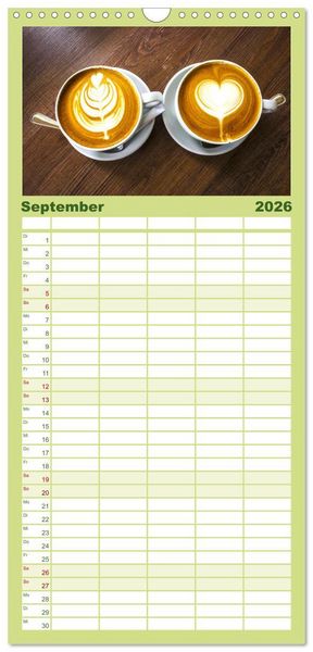 Produktbild: Familienplaner 2026 - Kaffeekunst - Purer Genuss mit 5 Spalten (Wandkalender, 21 x 45 cm) CALVENDO