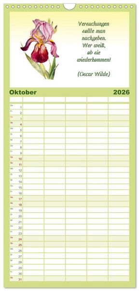 Produktbild: Familienplaner 2026 - 12 unterhaltsame Zitate f&uuml;r ein sch&ouml;nes Jahr mit 5 Spalten (Wandkalender, 21 x 45 cm) CALVENDO